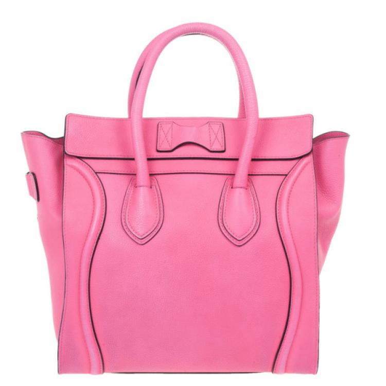 Pre Owned Celine Fluo Pink Mini Luggage Tote