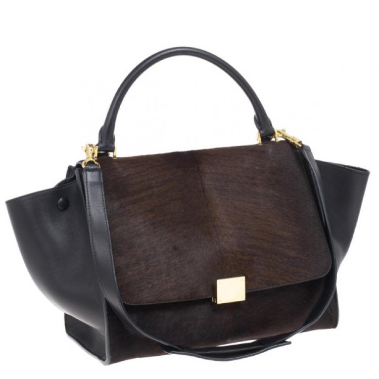 Pre Owned Celine Dark Brown Calf Hair Trapeze Bag