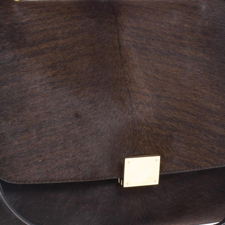 Pre Owned Celine Dark Brown Calf Hair Trapeze Bag