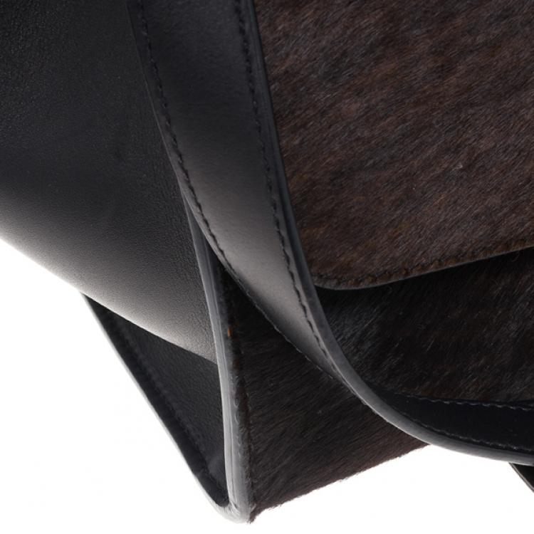 Pre Owned Celine Dark Brown Calf Hair Trapeze Bag