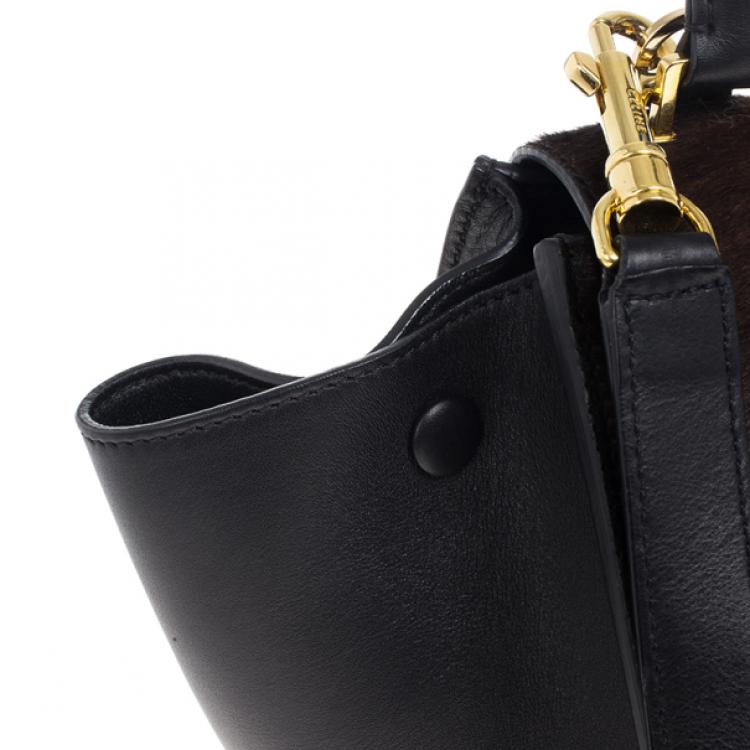 Pre Owned Celine Dark Brown Calf Hair Trapeze Bag