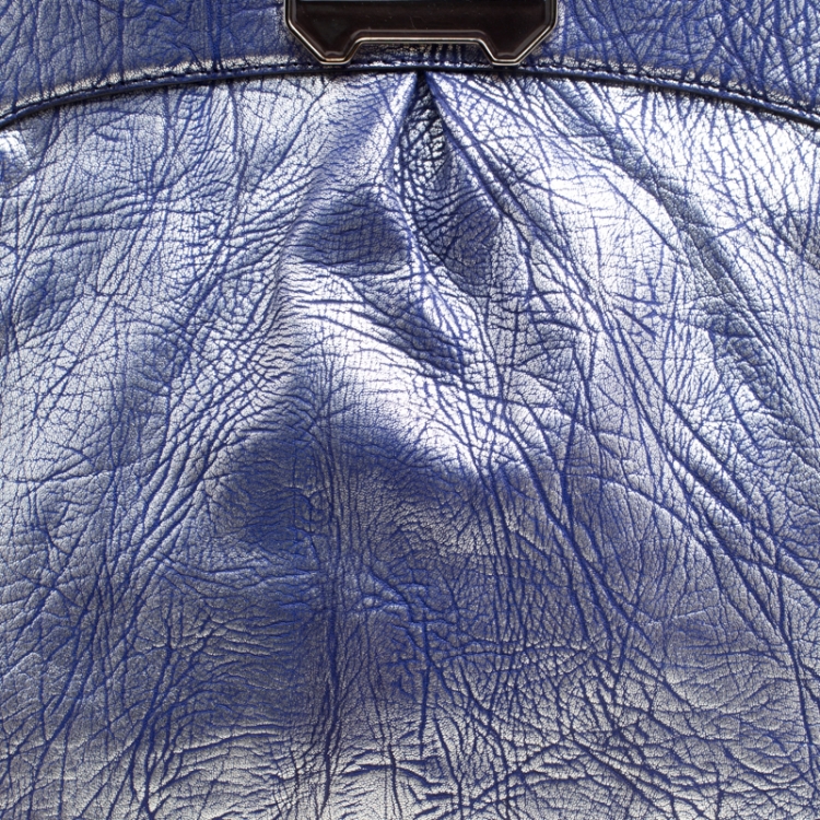Pre Owned Celine Silver/Blue Textured Leather Top Handle Bag