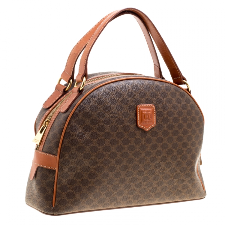 Pre Owned Céline Brown Coated Canvas and Leather Macadam Satchel