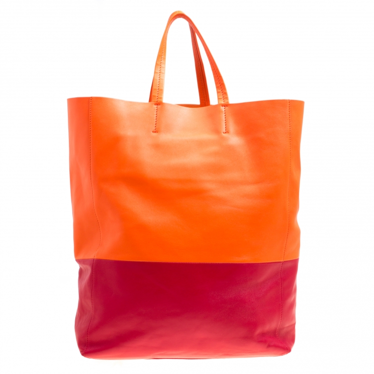 Pre Owned Celine Orange/Red Leather Vertical Cabas Tote