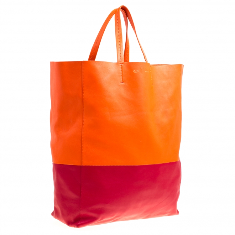 Pre Owned Celine Orange/Red Leather Vertical Cabas Tote