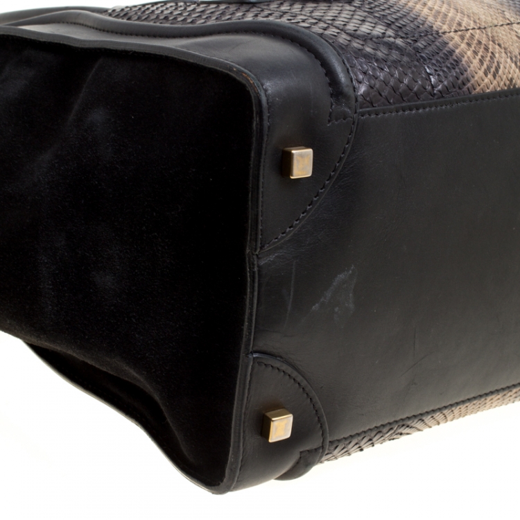 Pre Owned Celine Black Python and Suede Mini Luggage Tote