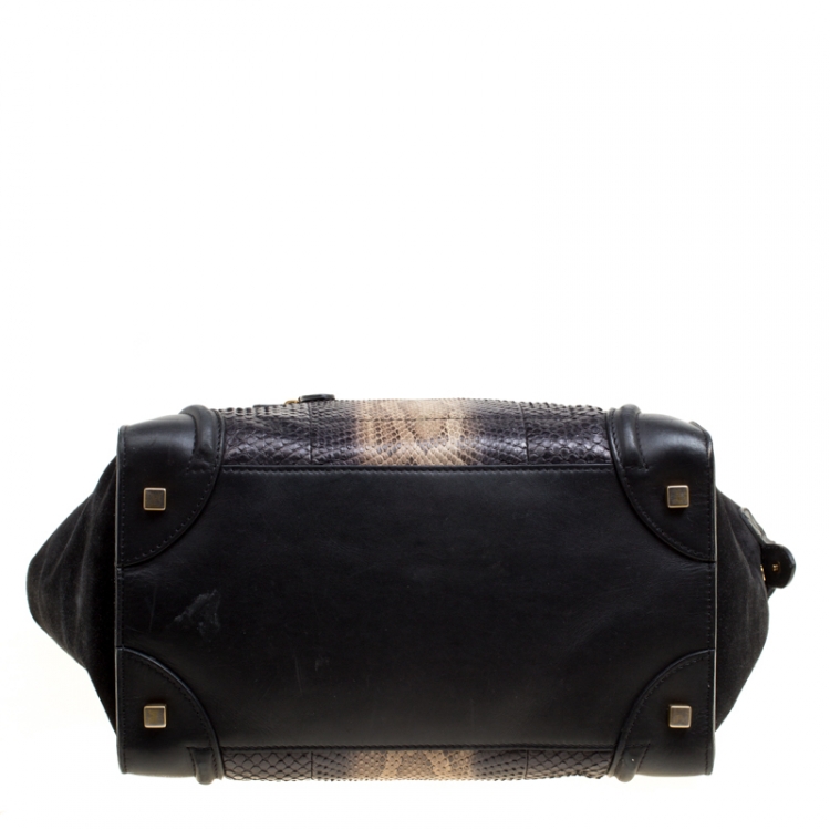 Pre Owned Celine Black Python and Suede Mini Luggage Tote