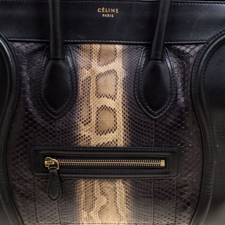Pre Owned Celine Black Python and Suede Mini Luggage Tote