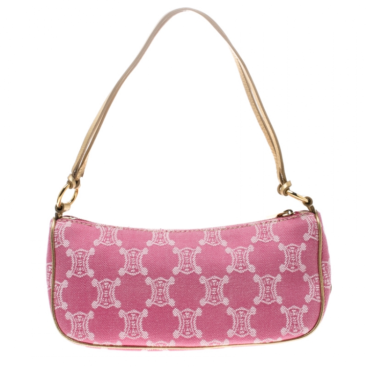 Pre Owned Celine Pink Macadam Canvas Vintage Shoulder Bag