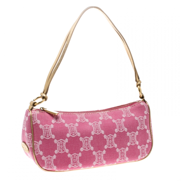 Pre Owned Celine Pink Macadam Canvas Vintage Shoulder Bag