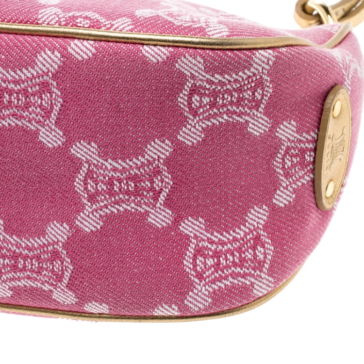 Pre Owned Celine Pink Macadam Canvas Vintage Shoulder Bag