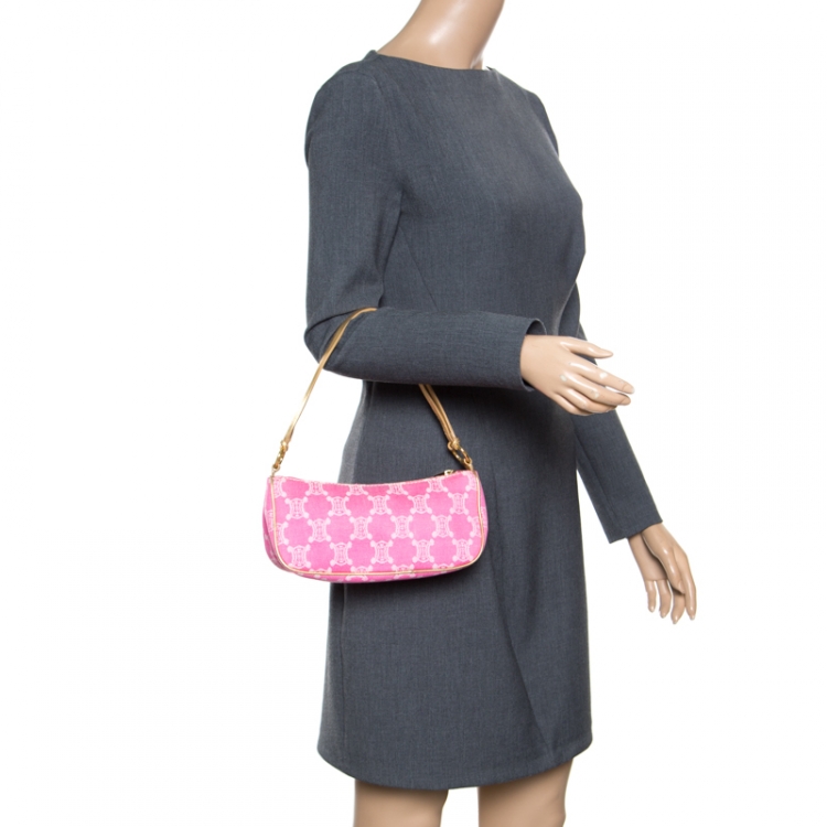 Pre Owned Celine Pink Macadam Canvas Vintage Shoulder Bag