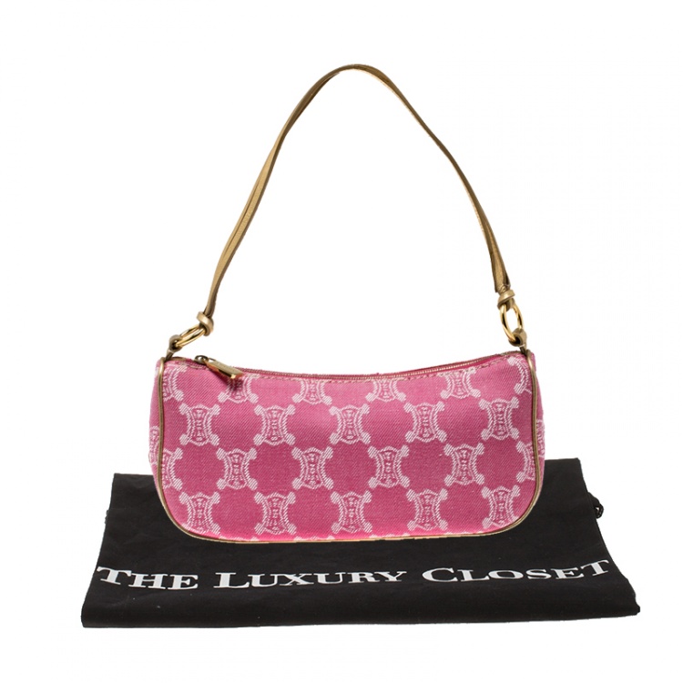 Pre Owned Celine Pink Macadam Canvas Vintage Shoulder Bag