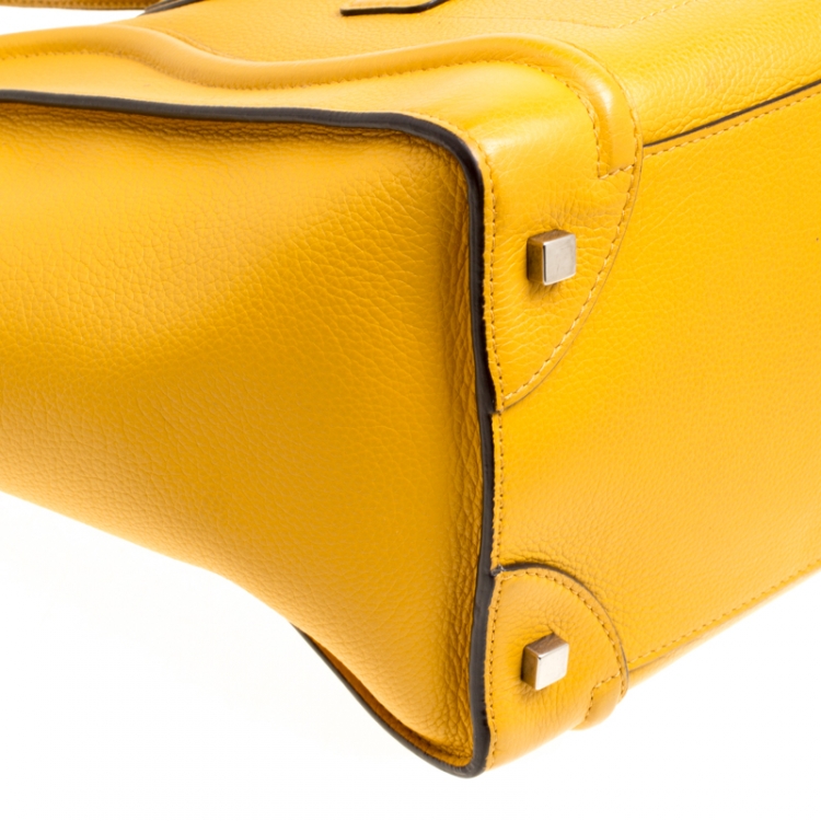 Pre Owned Celine Yellow Leather Mini Luggage Tote