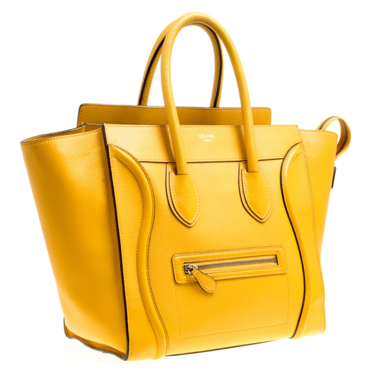 Pre Owned Celine Yellow Leather Mini Luggage Tote