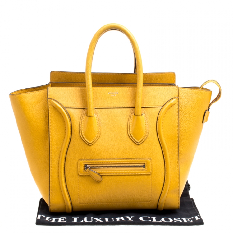 Pre Owned Celine Yellow Leather Mini Luggage Tote