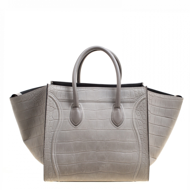 Pre Owned Celine Grey Croc Embossed Leather Small Phantom Luggage Tote