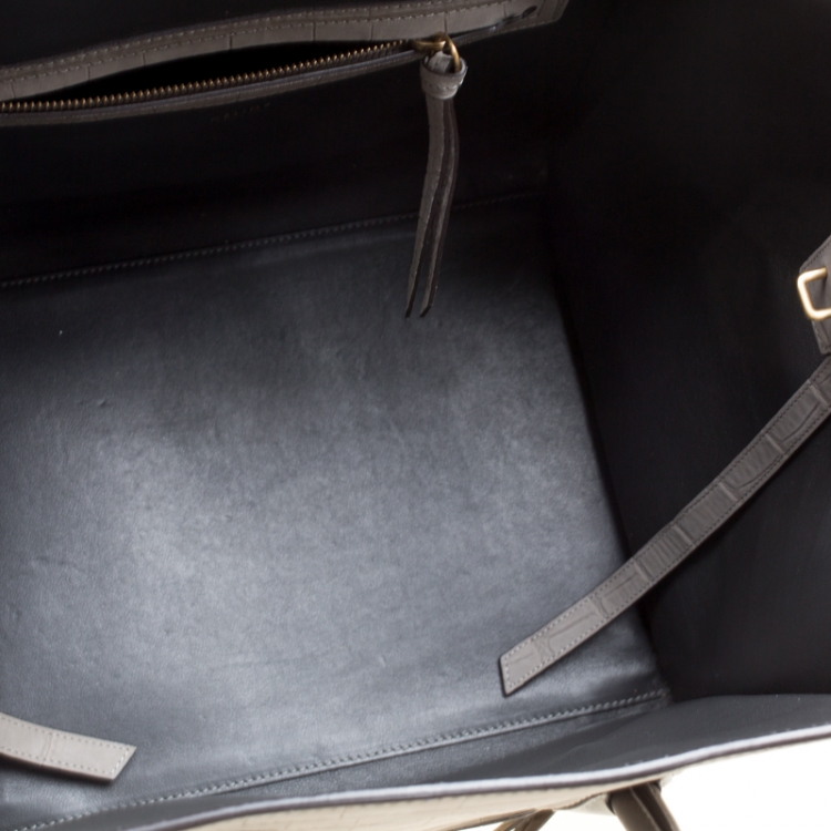 Pre Owned Celine Grey Croc Embossed Leather Small Phantom Luggage Tote