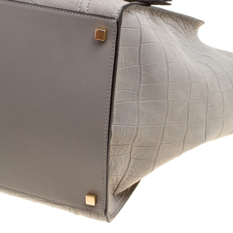 Pre Owned Celine Grey Croc Embossed Leather Small Phantom Luggage Tote