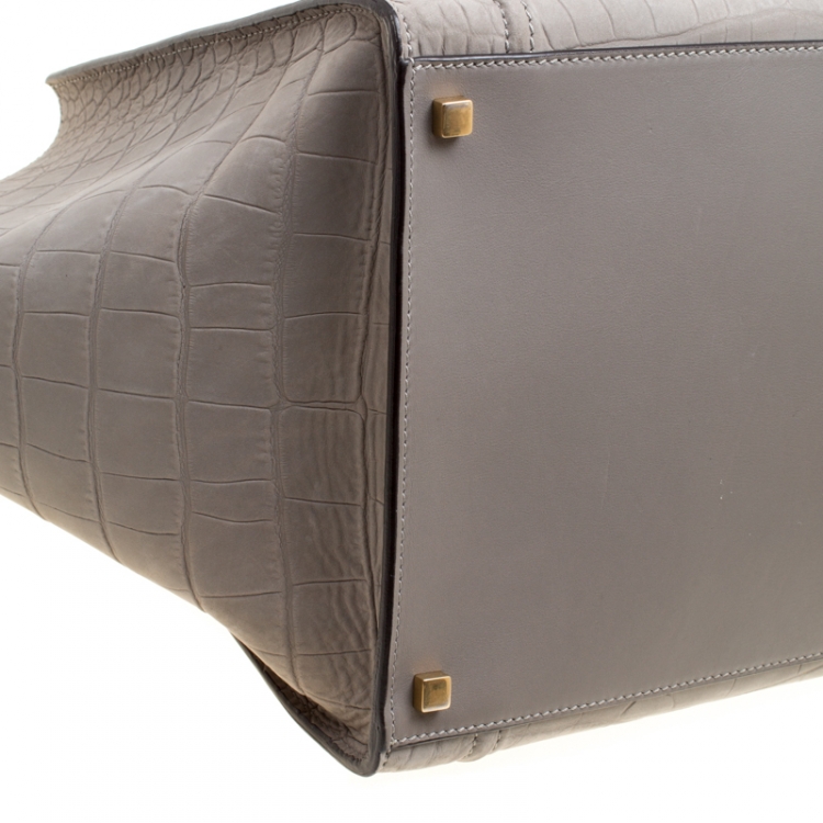 Pre Owned Celine Grey Croc Embossed Leather Small Phantom Luggage Tote