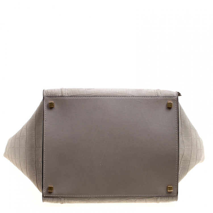 Pre Owned Celine Grey Croc Embossed Leather Small Phantom Luggage Tote