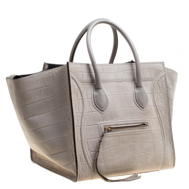 Pre Owned Celine Grey Croc Embossed Leather Small Phantom Luggage Tote