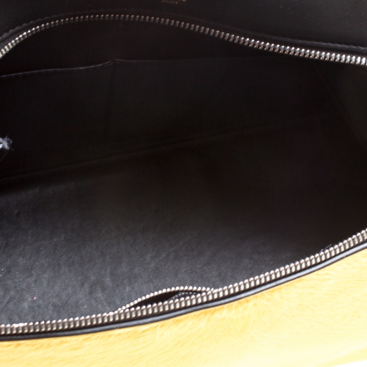 Pre Owned Celine Black/Yellow Leather and Calf Hair Medium Edge Bag