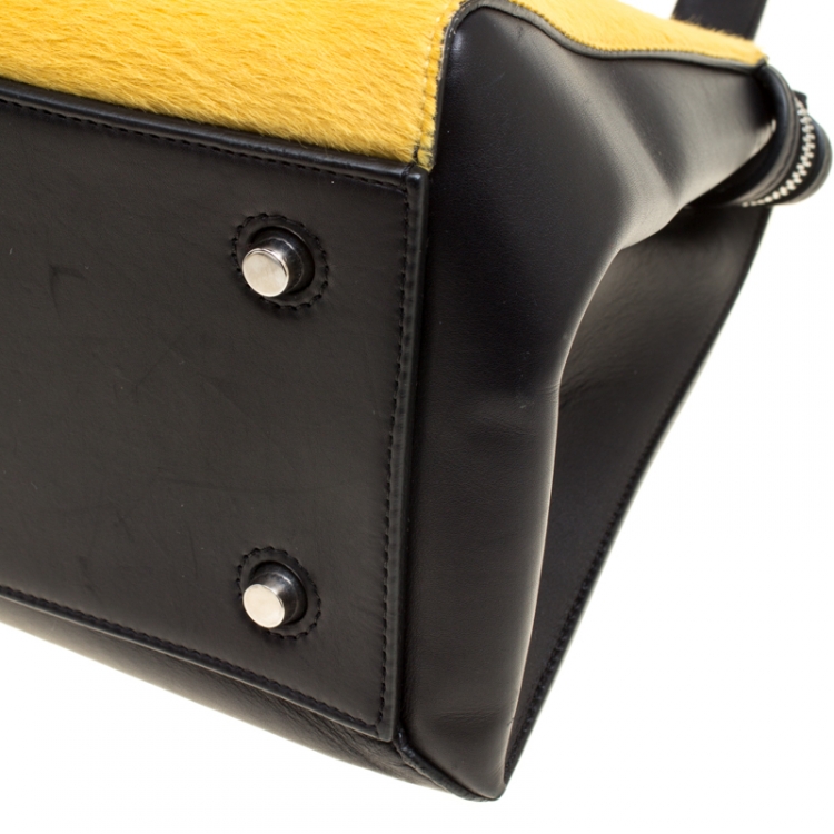 Pre Owned Celine Black/Yellow Leather and Calf Hair Medium Edge Bag