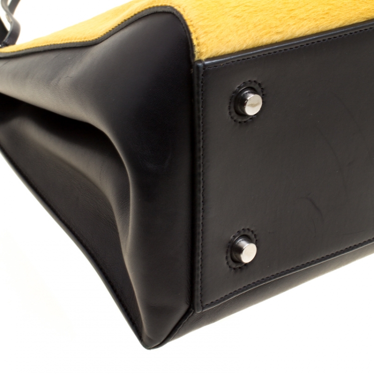 Pre Owned Celine Black/Yellow Leather and Calf Hair Medium Edge Bag