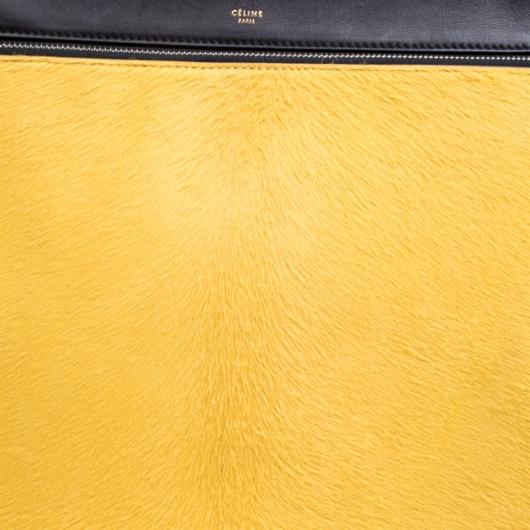 Pre Owned Celine Black/Yellow Leather and Calf Hair Medium Edge Bag