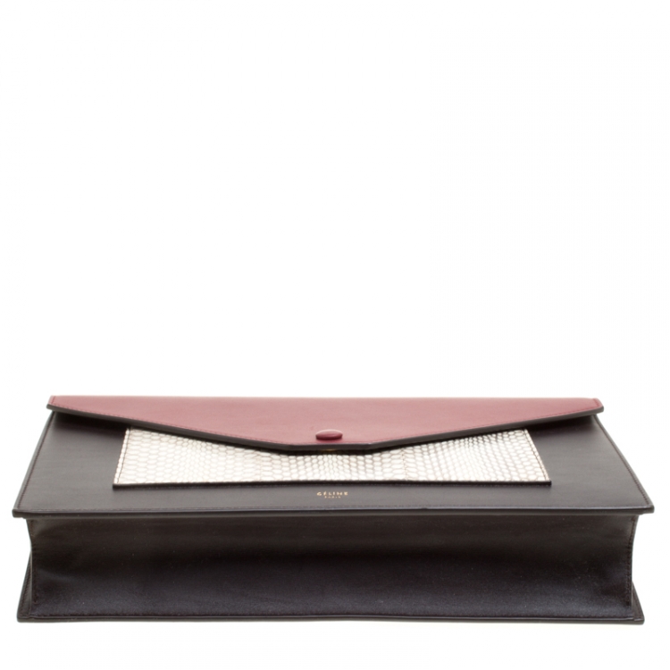 Pre Owned Celine Tri Color Leather and Snakeskin Envelope Chain Clutch