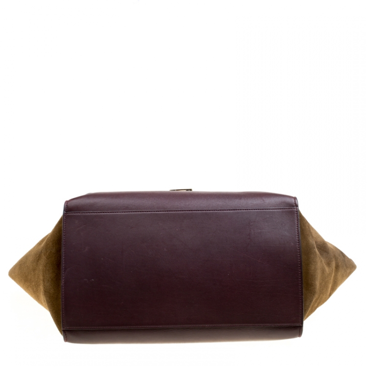 Pre Owned Celine Tri Color Leather and Suede Large Trapeze Bag