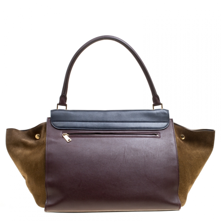 Pre Owned Celine Tri Color Leather and Suede Large Trapeze Bag