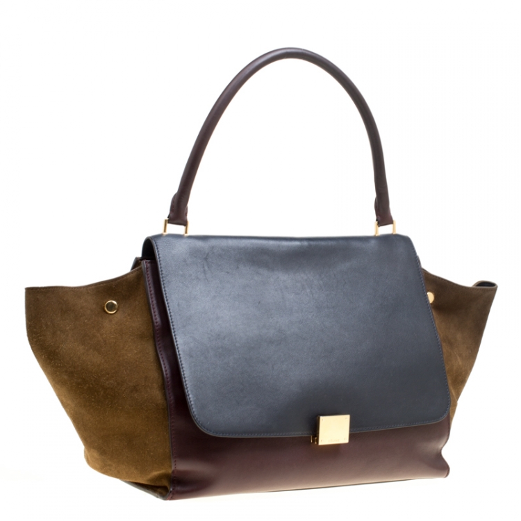 Pre Owned Celine Tri Color Leather and Suede Large Trapeze Bag