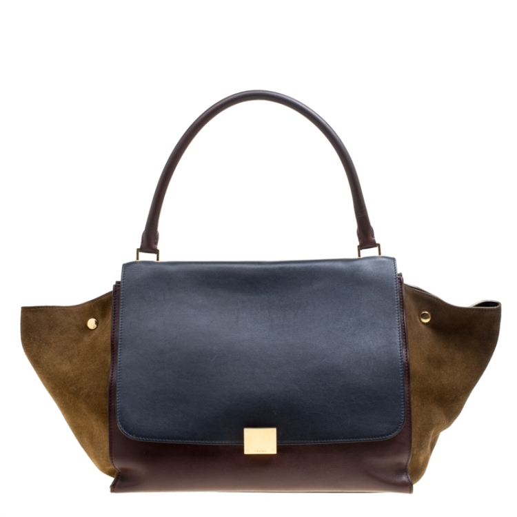 Pre Owned Celine Tri Color Leather and Suede Large Trapeze Bag