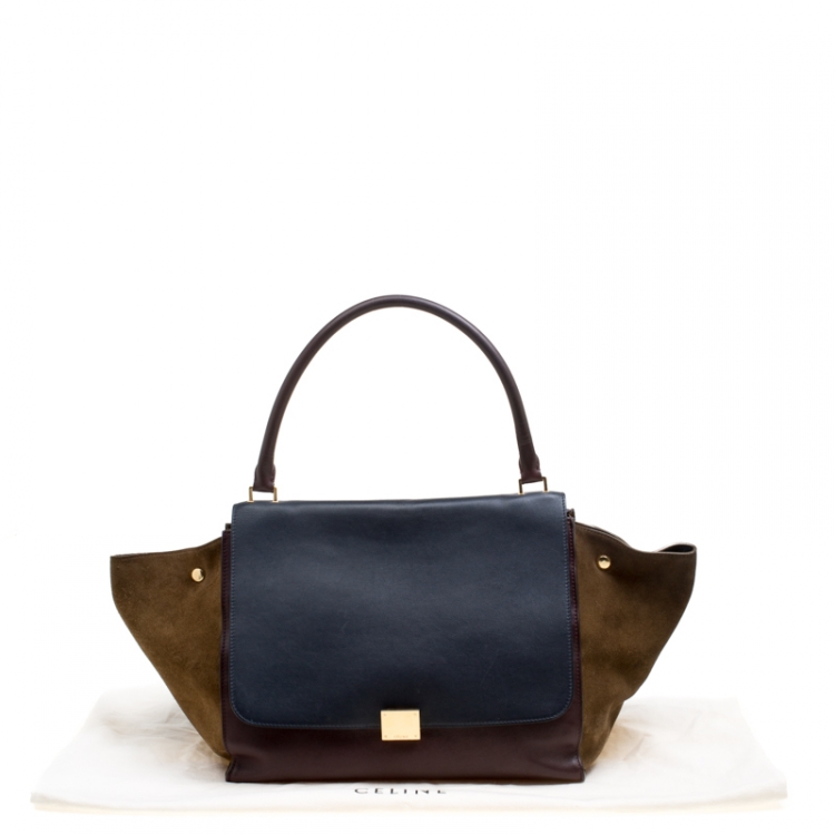 Pre Owned Celine Tri Color Leather and Suede Large Trapeze Bag