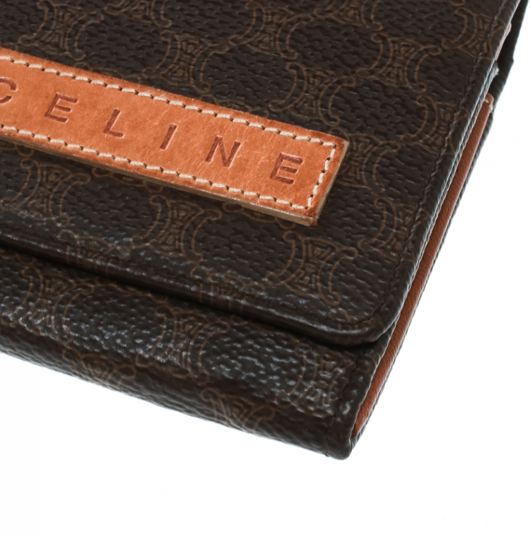 Pre Owned Celine Brown Coated Canvas Macadam Wallet