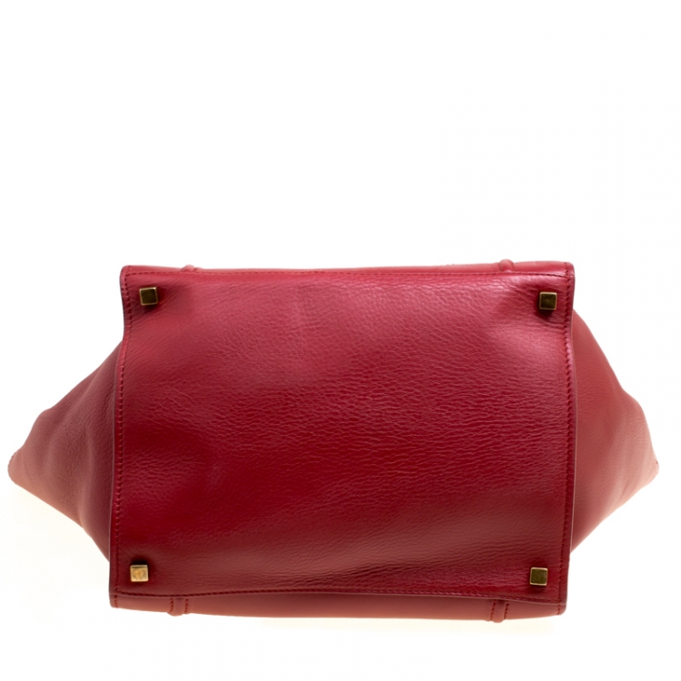 Pre Owned Celine Red Leather Medium Phantom Luggage Tote