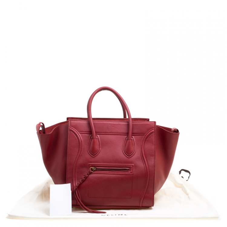 Pre Owned Celine Red Leather Medium Phantom Luggage Tote