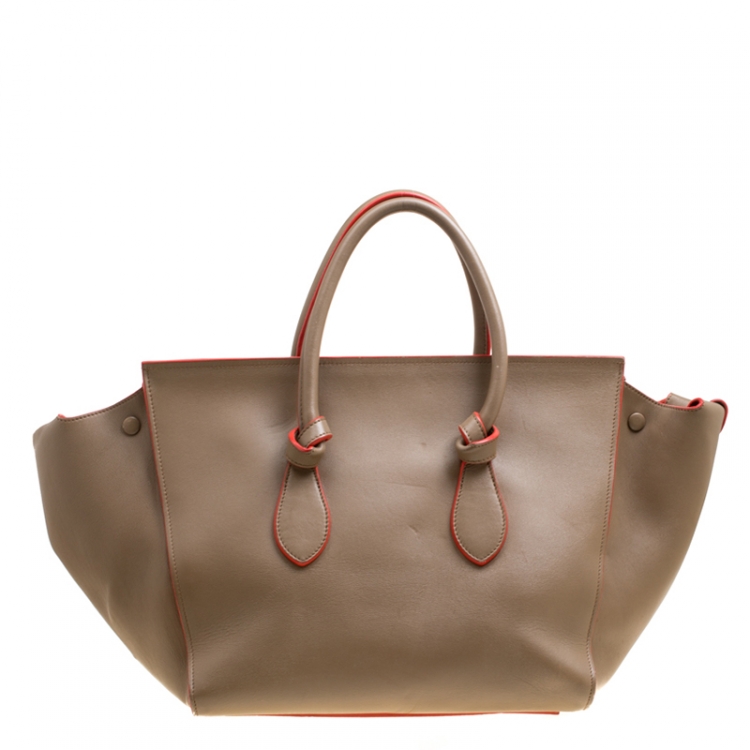 Pre Owned Celine Beige Leather Medium Tie Tote
