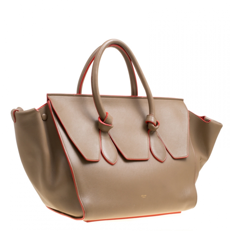 Pre Owned Celine Beige Leather Medium Tie Tote