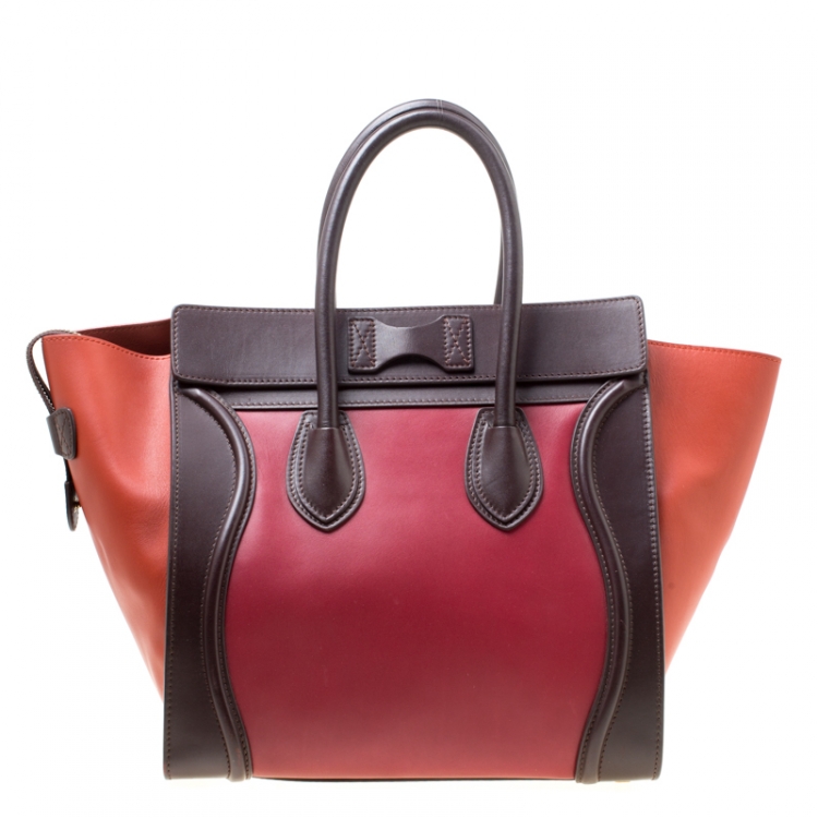 Pre Owned Celine Tri Color Leather Mini Luggage Tote