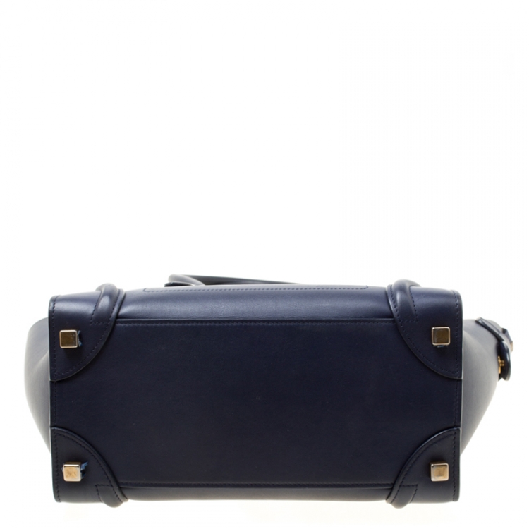 Pre Owned Celine Navy Blue Leather Micro Luggage Tote