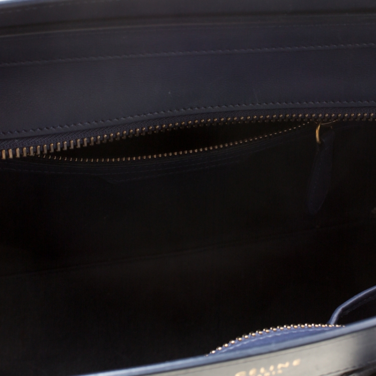 Pre Owned Celine Navy Blue Leather Micro Luggage Tote