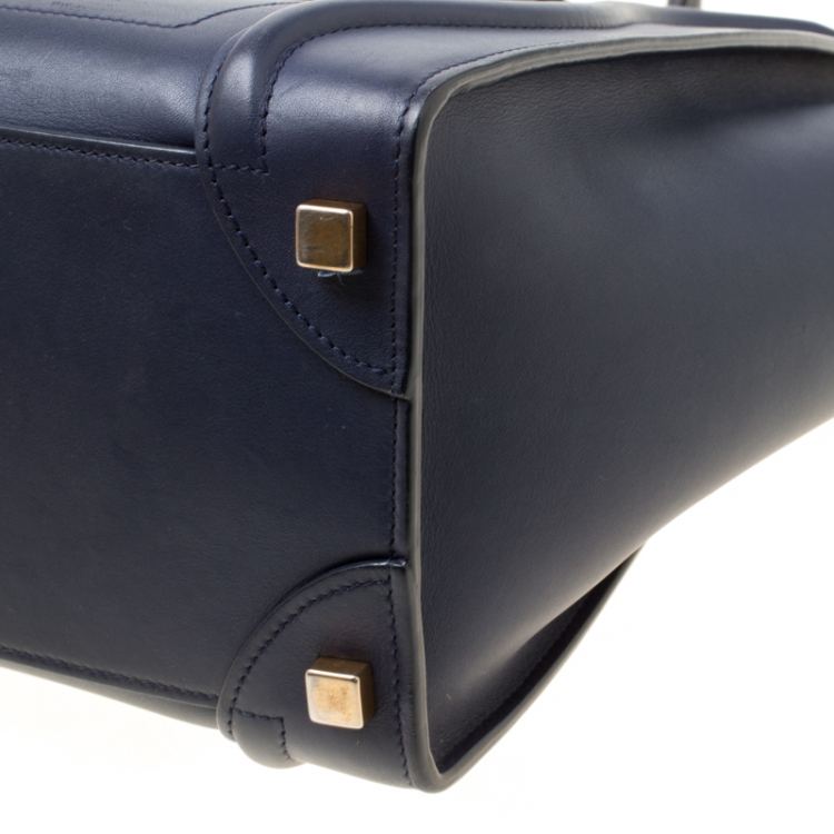 Pre Owned Celine Navy Blue Leather Micro Luggage Tote