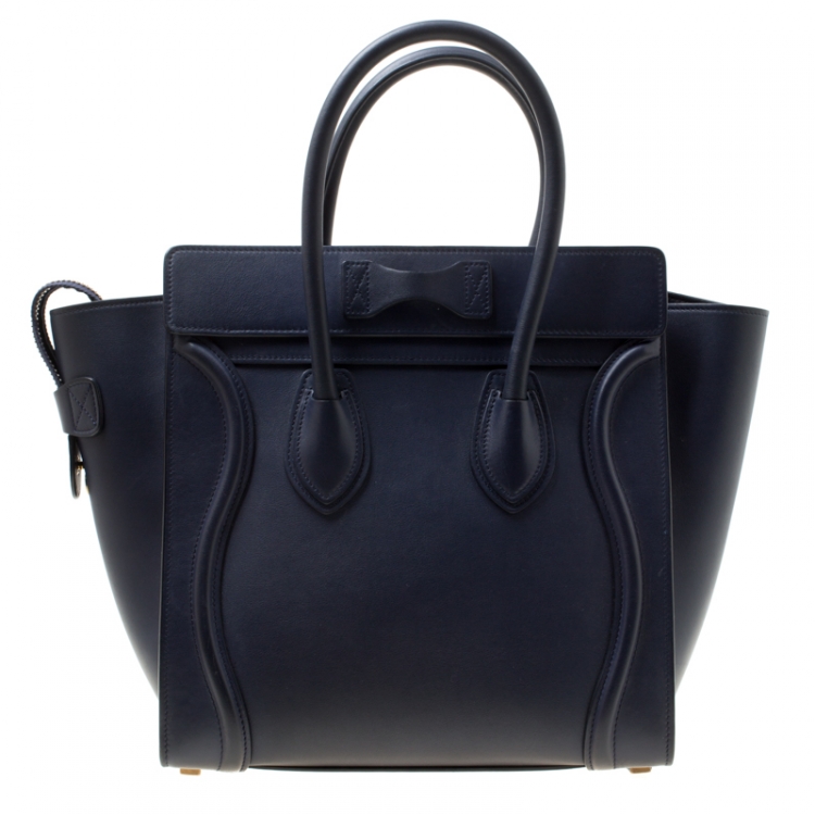 Pre Owned Celine Navy Blue Leather Micro Luggage Tote