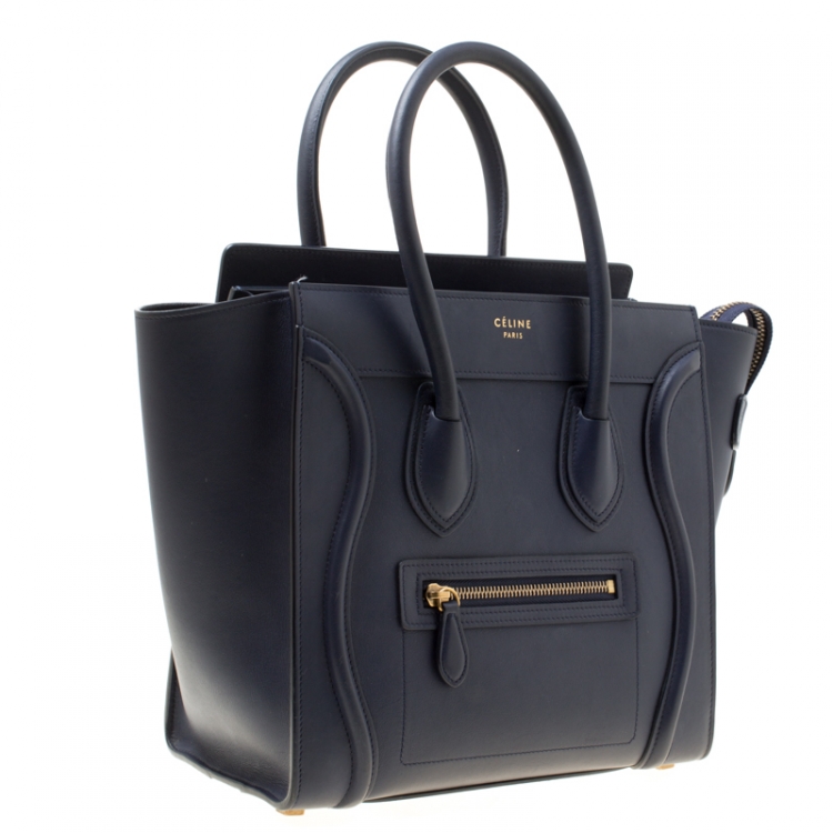Pre Owned Celine Navy Blue Leather Micro Luggage Tote