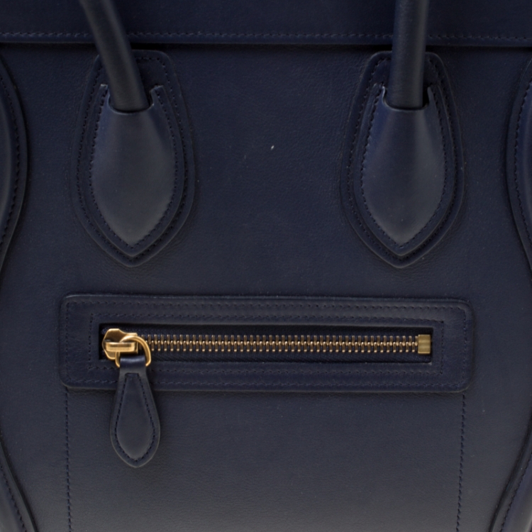 Pre Owned Celine Navy Blue Leather Micro Luggage Tote