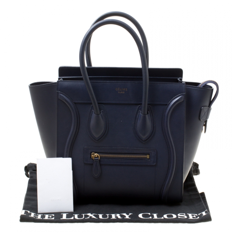 Pre Owned Celine Navy Blue Leather Micro Luggage Tote