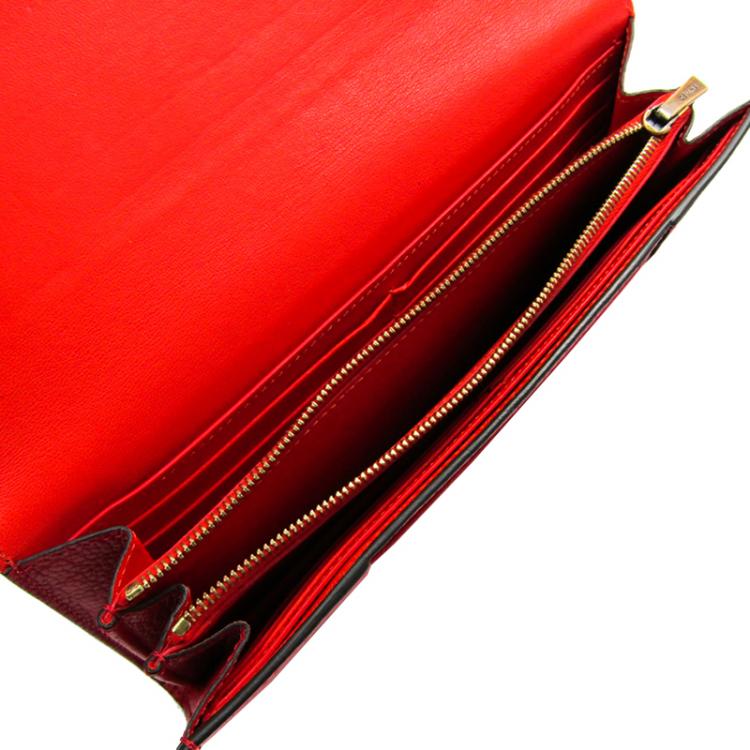 Pre Owned Celine Red Drummed Leather Large Multifunction Flap Wallet 